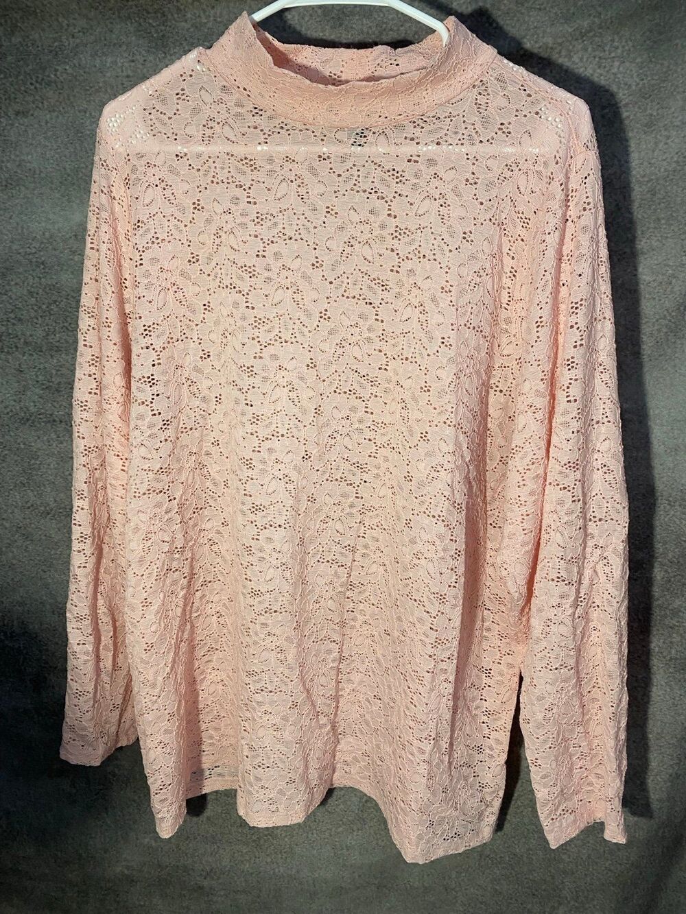 Torrid Plus Size 3 3X Pink Floral Lace Mock Neck Long Sleeve Blouse Top